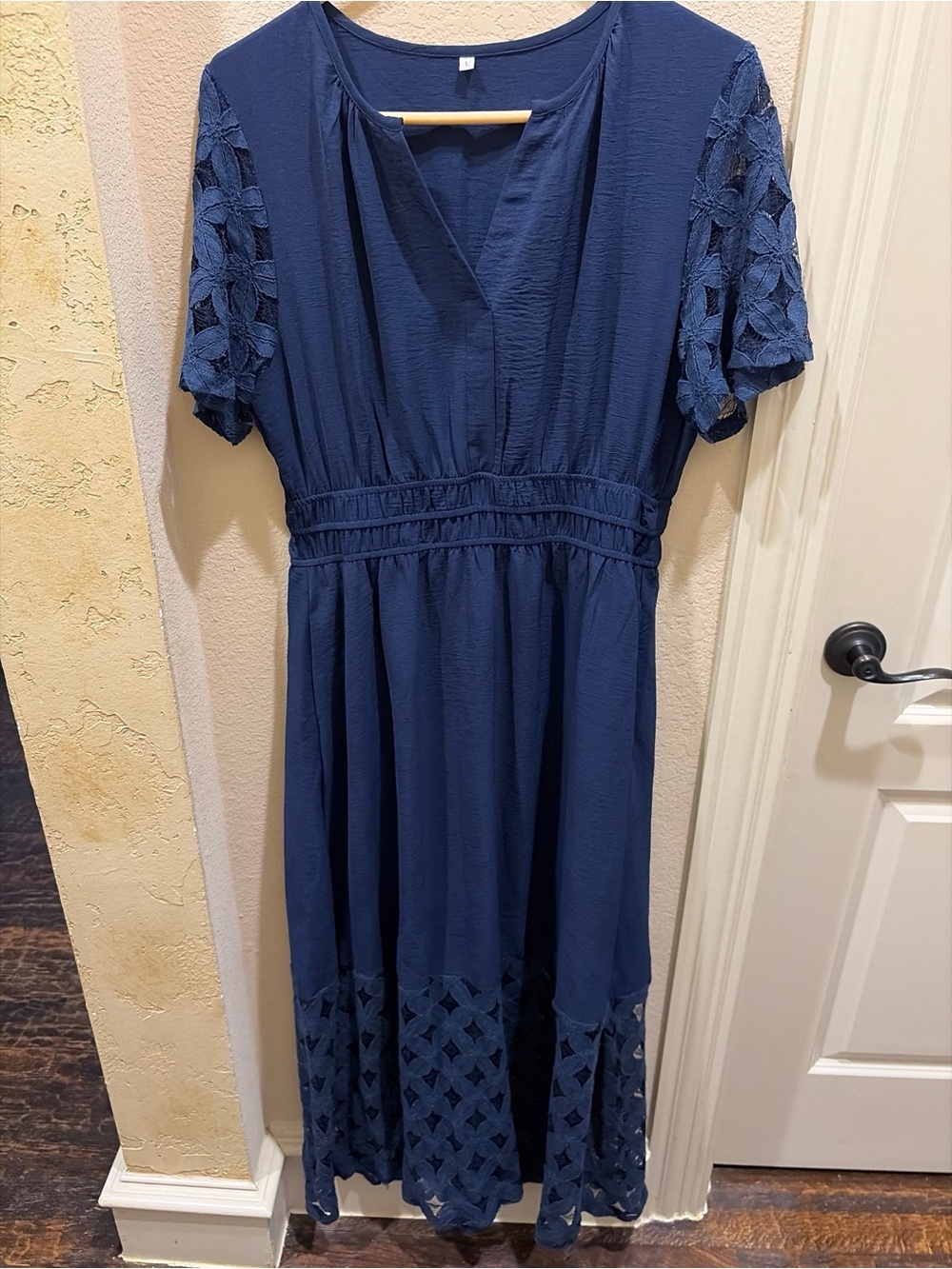 Women's Navy Blue Lace-Trim Maxi Dress